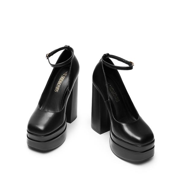 Women's High Heel Platform Pumps - BLACK-PU - 4